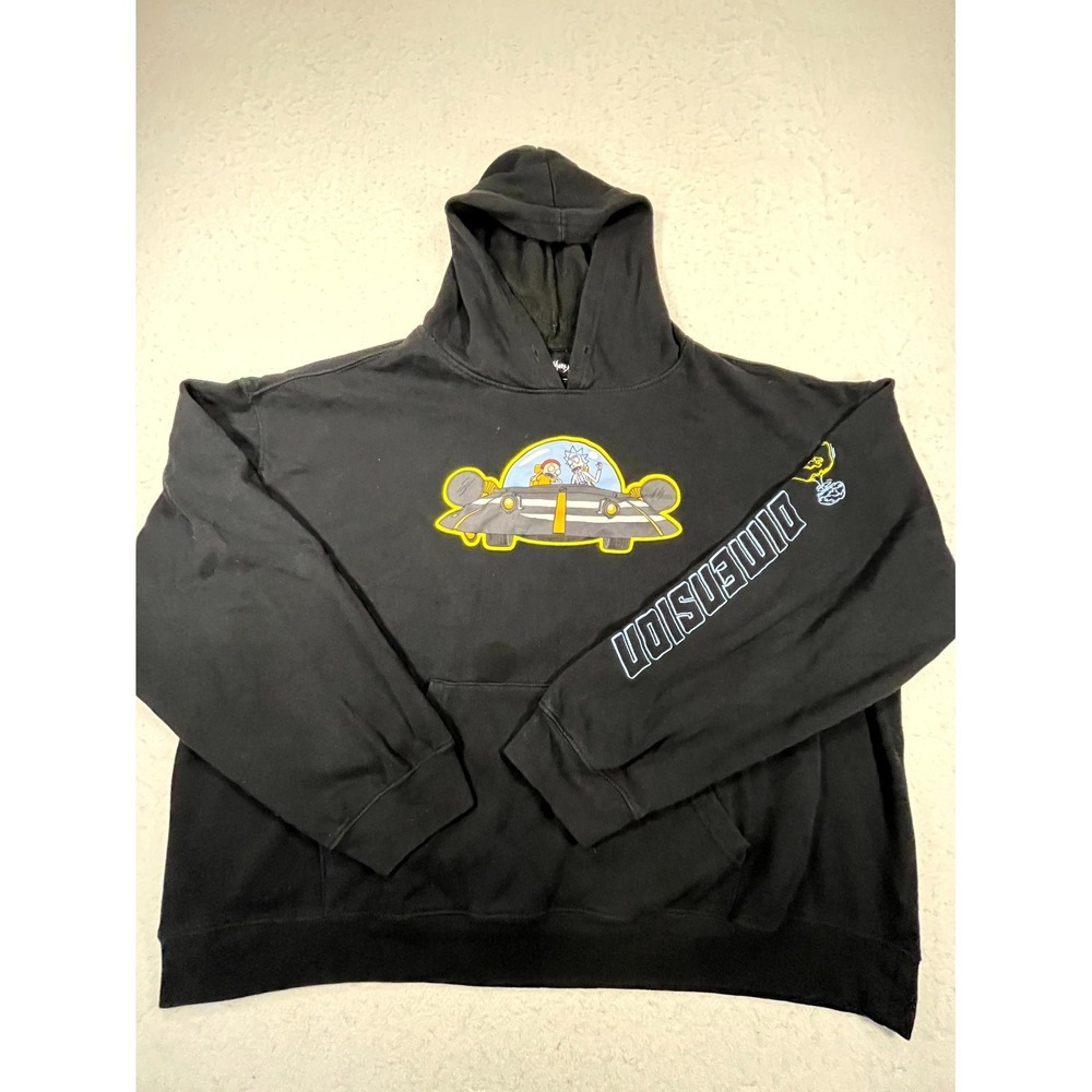Rick And Morty Hoodie Mens 2XL Black Cartoon Network Graphic Cotton Fleece Lined
